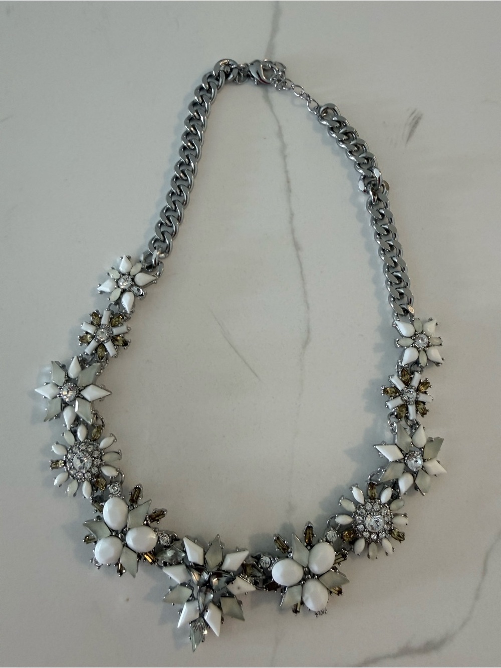 Statement Floral Crystal Necklace - White